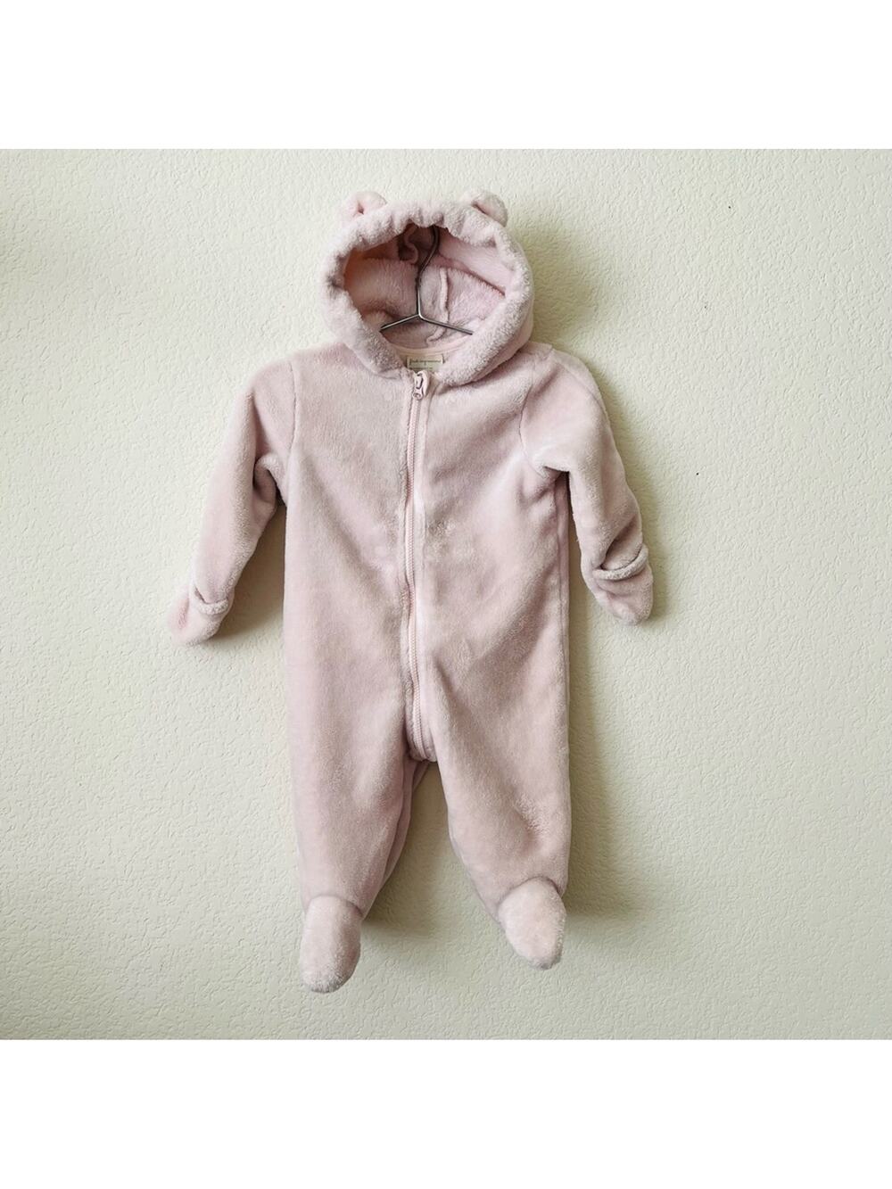 First Impressions Whisper Pink Zip Furry Bunting Footie Onesie Ear Hoodie